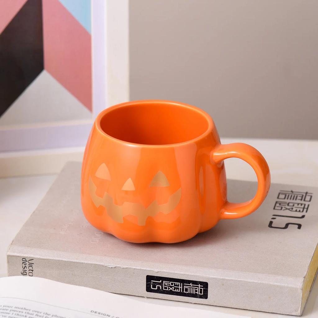 1pc 400ml Halloween Pumpkin Mug Decor Halloween Pattern Mug Ceramic Cute Pumpkin Coffee Cup Birthday Tabletop Drinkware Gifts