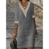 Spring and Summer Solid Color V-neck Cotton and Linen Dress