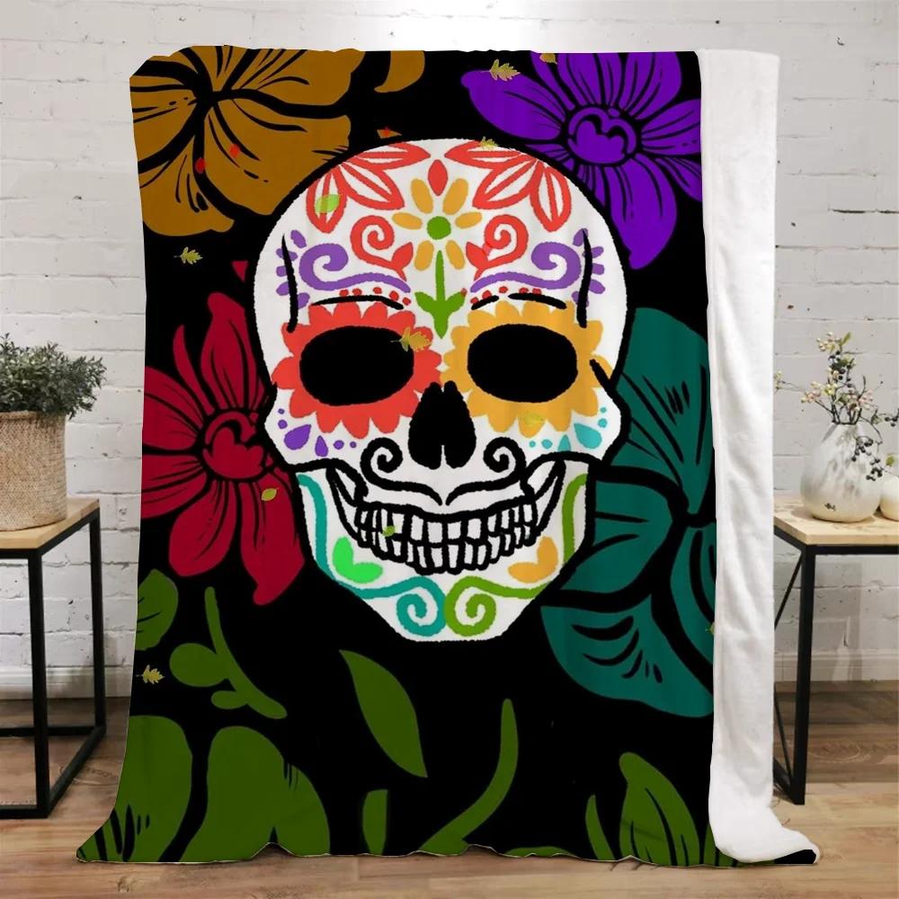 Mexico Flower Skull Custom Blanket King Size Hairy Blankets for Bed Throw Home Interior Knitted Plaid Luxury Bedding Beach Towel
