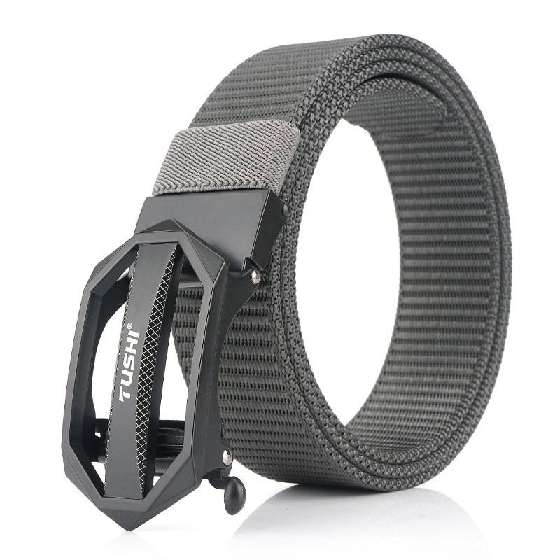 Thickened Anti-slip Tank Track Pattern Toothless Automatic Buckle Business Casual Canvas Belt Men's Nylon