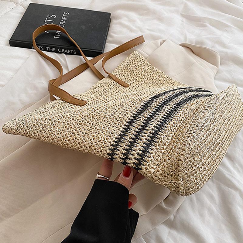 Bolsos Tejidos de Paja y Ratán Vintage Hechos a Mano Bolsos de Playa de Verano para Mujer Bolso de Hombro de Gran Capacidad Estilo Bohemia Bolsos de Viaje Tote sac