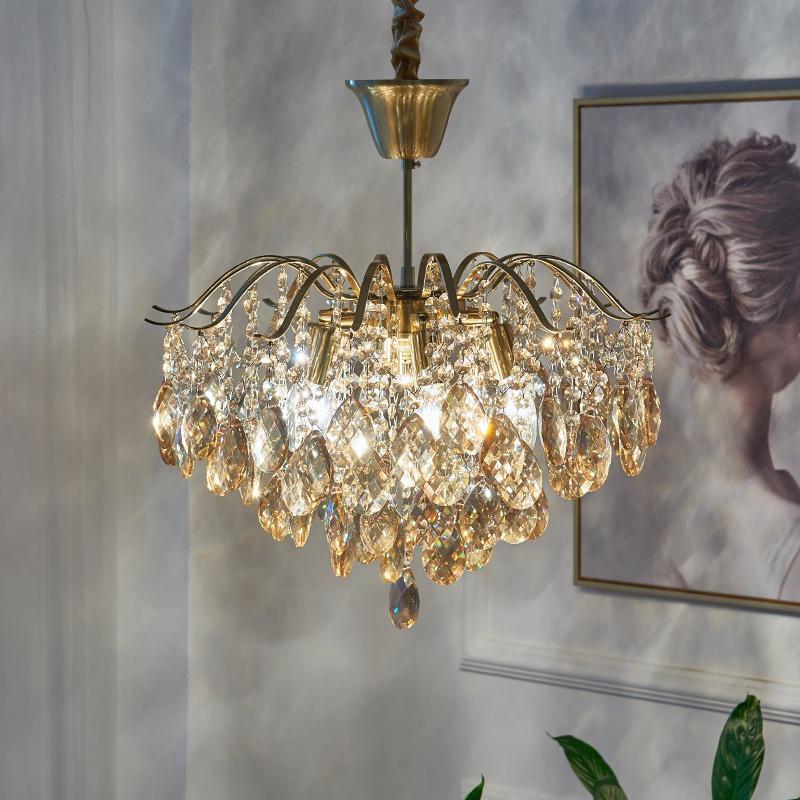 Luxury French Crystal Led Ceiling Pendant Lamps Nordic Bedroom Living Room Dining Table Amber Lustre Art Decor Chandelier light