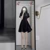 Black dress women's summer 2026 new Spice Girl bow polo collar small black dress waist thin shirt skirt