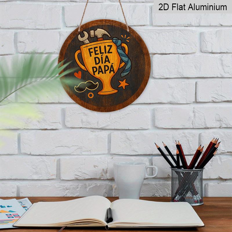 2D Flat - 1pc Round French Aluminum Sign, Vintage Decorative Plaque About "Happy Father'S Day", "Father'S Day Gift" Decorative Sign, Suitable for Dad