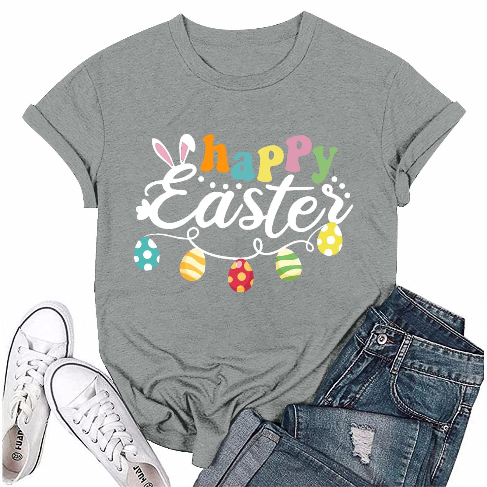 

Женская модная пасхальная принтованная повседневная плиссированная круглая футболка с коротким рукавом M