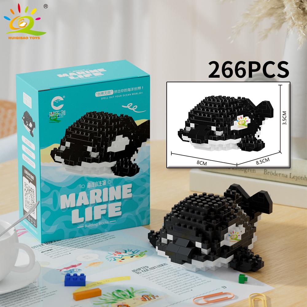 HUIQIBAO Mini Cute Shark Turtle Crab Sealife Animal Micro Building Block 3D Diamond Model Brick DIY City Toys for Children Kids