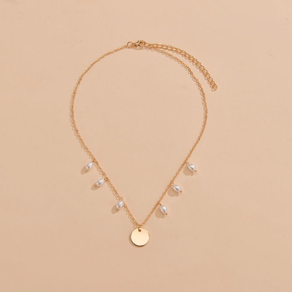 Personalized Pearl Disc Pendant Metal Necklace Ladies Necklace Clavicle Chain