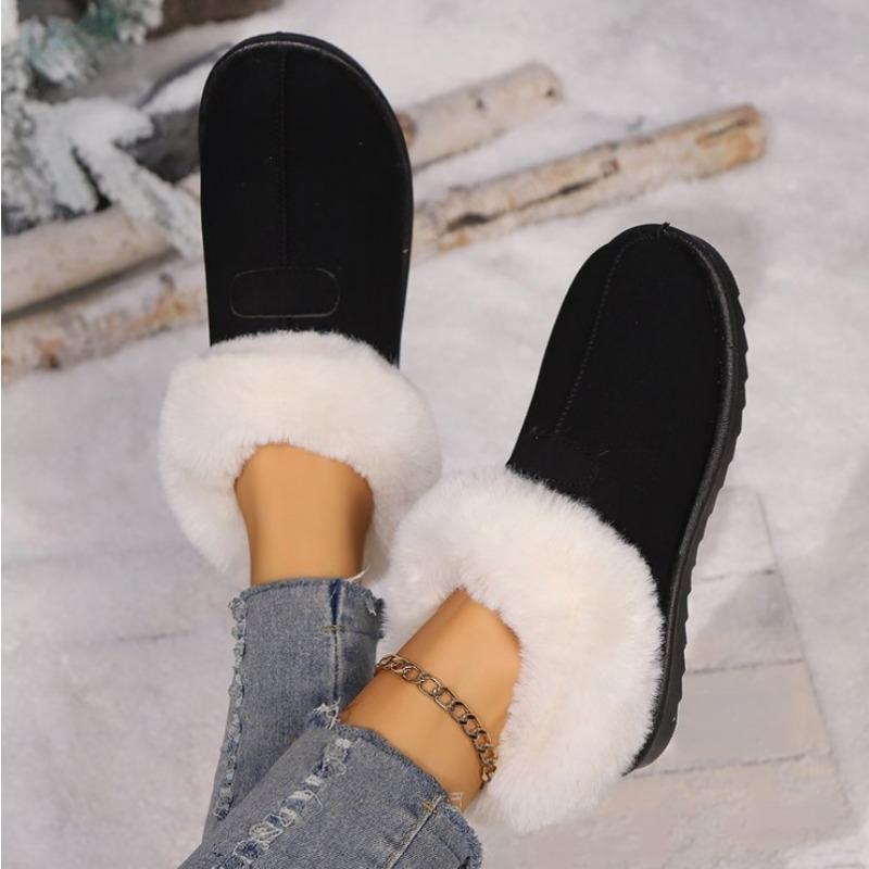 Fashion Snow Boots for Women 2025 Winter New Cashmere Warm Thick Soles Without Heel-covered Hair Half Slipper Cotton Boots for Woman