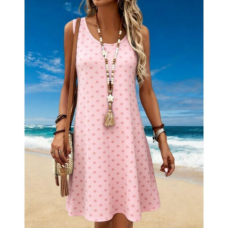 Women's Floral 3d Print Dress Summer Casual O-Neck Sleeveless A Line Flowy Sundress Beach Vacation Ladies Clothes