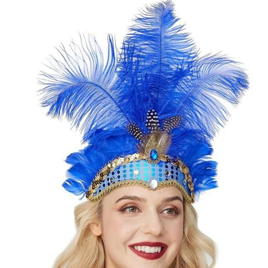 Women Carnival Crystal Crown Feather Headpieces 1920s Flapper Headband Show Girl Feather Headdress Mardi Gras Accessories
