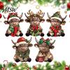 Wooden Holiday Tree Decorations 2/3Pcs Christmas Highland Cow Tabletop Sign, 2D Flat Yak Garland Bow Animal Decor Figurine Ornament with Hat, Festive