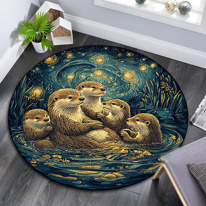 

Otters Round Area Rug,Carpet Rug for Living Room Bedroom Sofa Playroom Decor,Non-slip Floor Mat 80cmx80cm