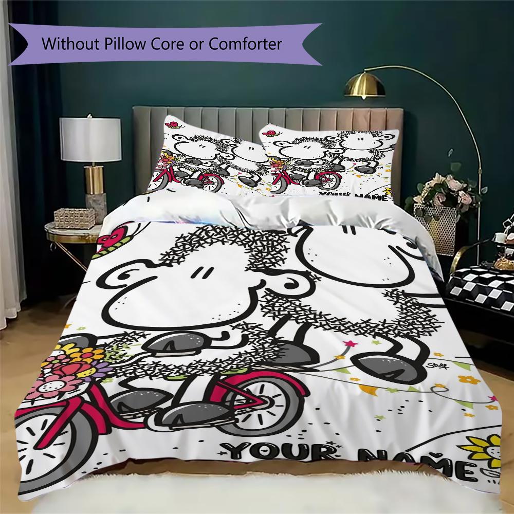 Custom Name Sheepworld Pattern Bedding Uilt Set Uilt Cover Pillowcase Home Decoration Birthday Gift (1*duvet Cover+2*pillowcase Without Core)
