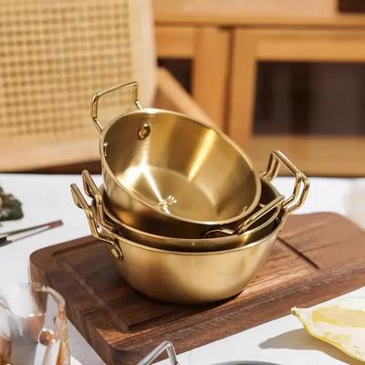 1pc Golden 304 Stainless Steel Salad & Snack Bowl with Handle – Perfect for Hot Pot, Fried Foods, Salads, and Party Entertaining