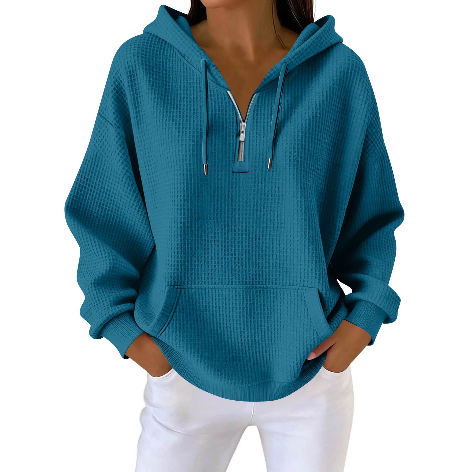 Womens Zip Hoodies Casual Long Sleeve Drawstring Pullover Tops Loose Hooded Sweatshirt With Pocket XL
