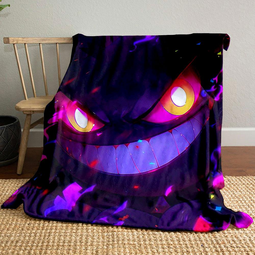 Glowing purple and orange face with sharp teeth and fiery accents. for all seasons blanket lunch break throw gift