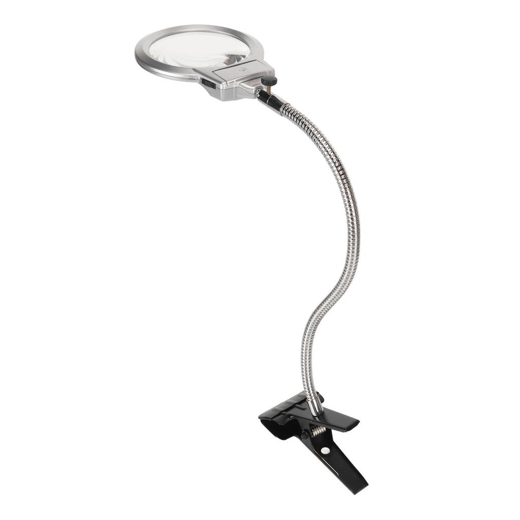 Lupa de Fixação 2X e 6X Lente Dupla Mangueira Flexível 2 LEDs Lupa de Clip com Luz