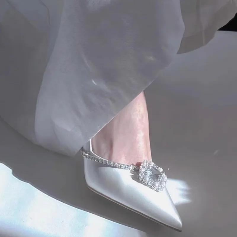Fashion 2024 Brand Shoes for Women Slip on Women's High Heels Fashion Party Pumps Women Rhinestones Pointed Toe Thin Heels Ladies Shoes