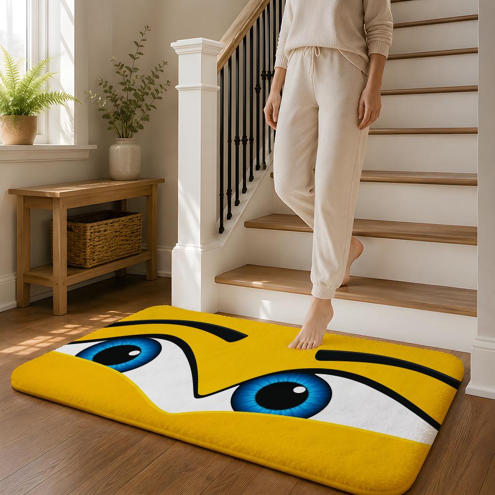 Smiling Eyes Floor Mat Flannel Rug Non Slip Absorbent Soft Washable For Entryway Hallway Bathroom Kitchen Decor