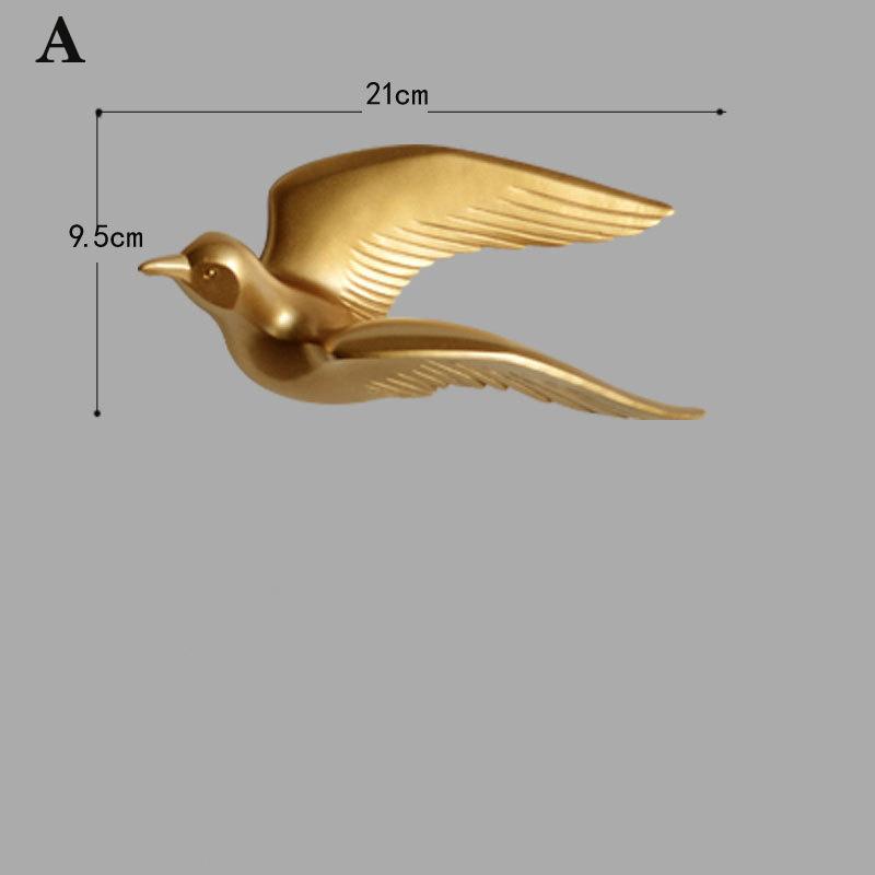 3D resin bird wall decorations three-dimensional wall stickers white gold bird statue living room TV sofa background wall art
