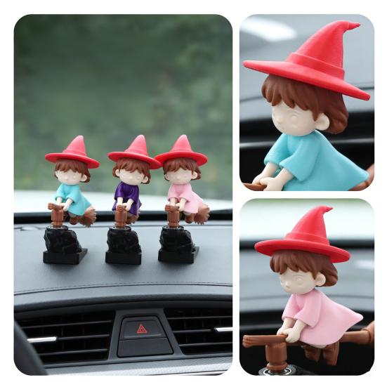 Witch Broomstick Dashboard Drift Ornaments Motion Activated Fun Drift Turn Car Dashboard Decor Mini Dynamic Interactive Automobile Interior Accessory