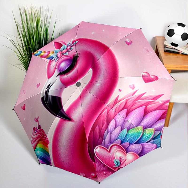 Cartoon Rosa Flamingo Regenschirm Automatisches Öffnen/Schließen, Stabiler Eisenrahmen & 8-Rippen-Struktur, Regenschirm für Damen & Herren, Weihnachtsgeschenke