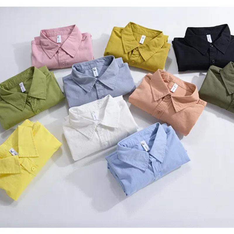 Long Sleeve 100cotton Man Shirts Spring and Summer Casual Tops Dress Shirt Lapel Collar Solid Color Button Shirt Simple Style Men Clothing