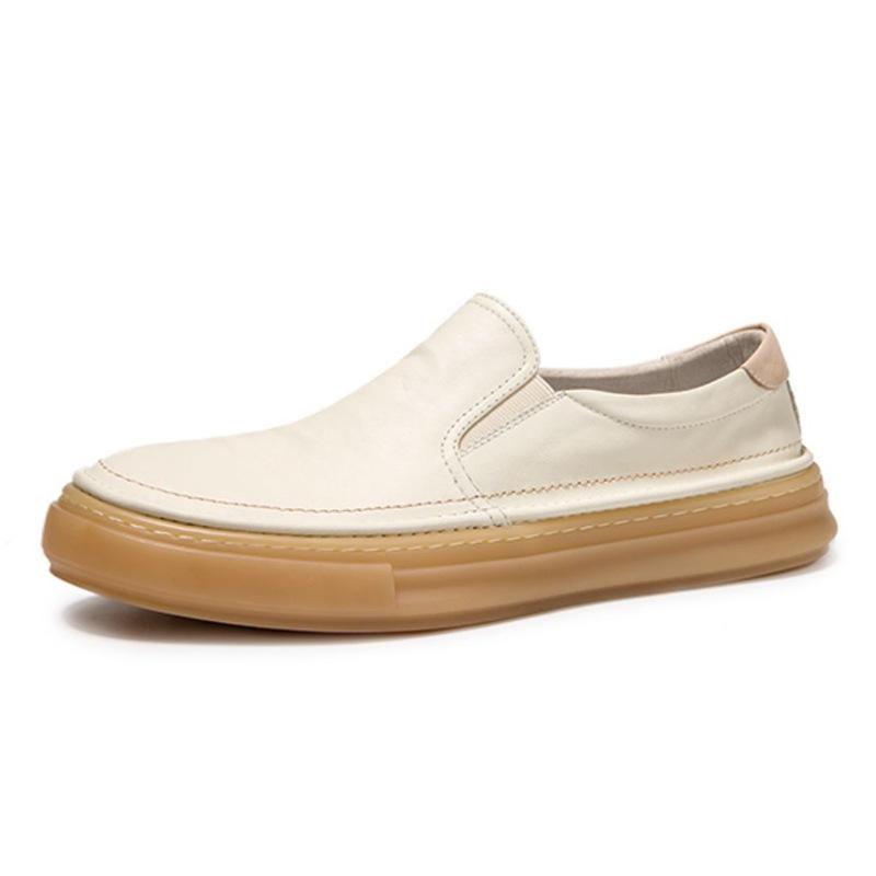Simple Fashion Men S Casual Shoes White Cowhide Leather Slip On Loafers Breathable Comfortable Men Flats Loafers Shoes Moccasins 39