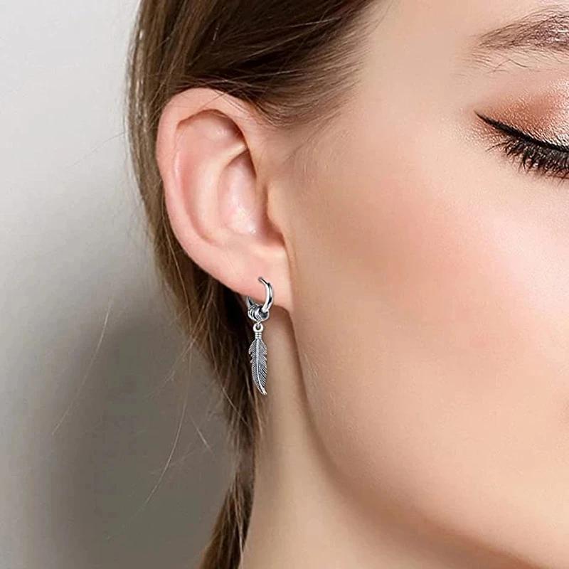 Fashion Stainless Steel Clip Earrings Feather High Quality Creative Simple For Men Women Classical Hip Hop Music