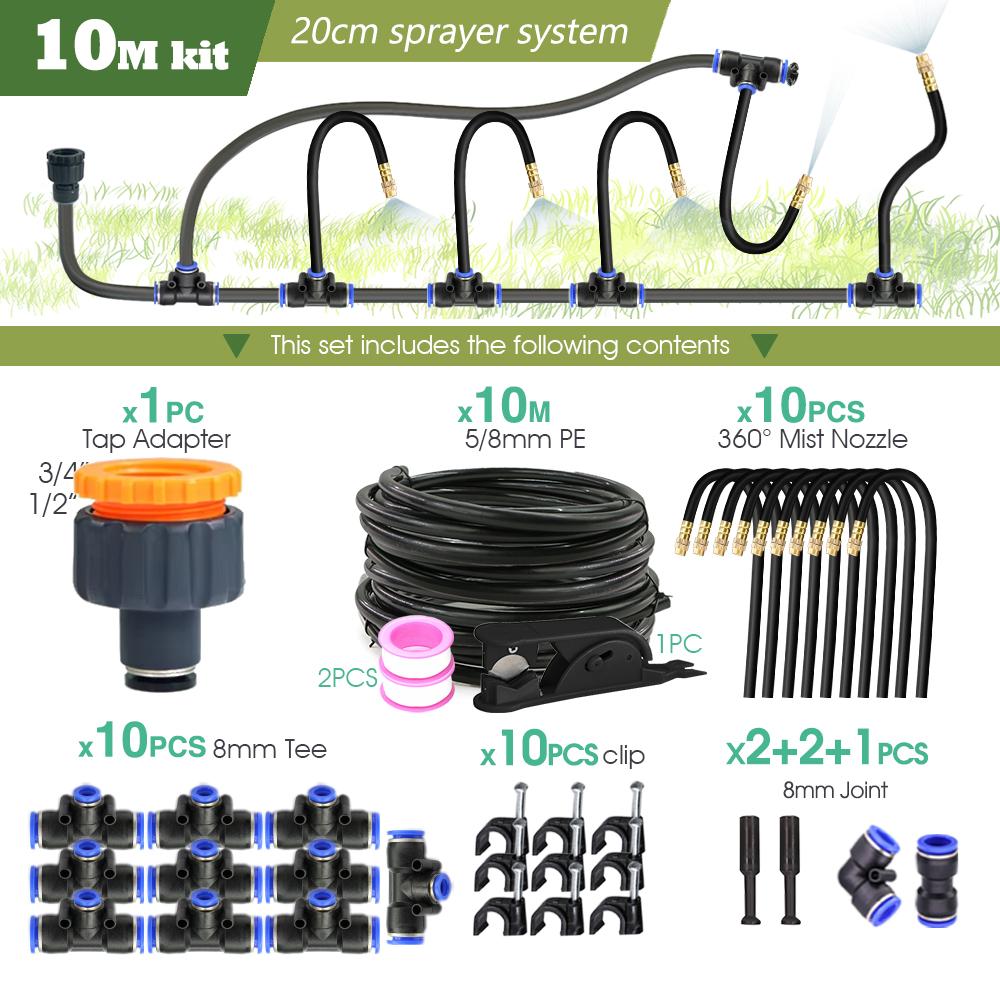 Black 8mm PE Hose 20cm Flexible Nozzle Misting Watering System 45/60/80/100W Self-priming Pump Adjustable Sprayer Kit for Garden