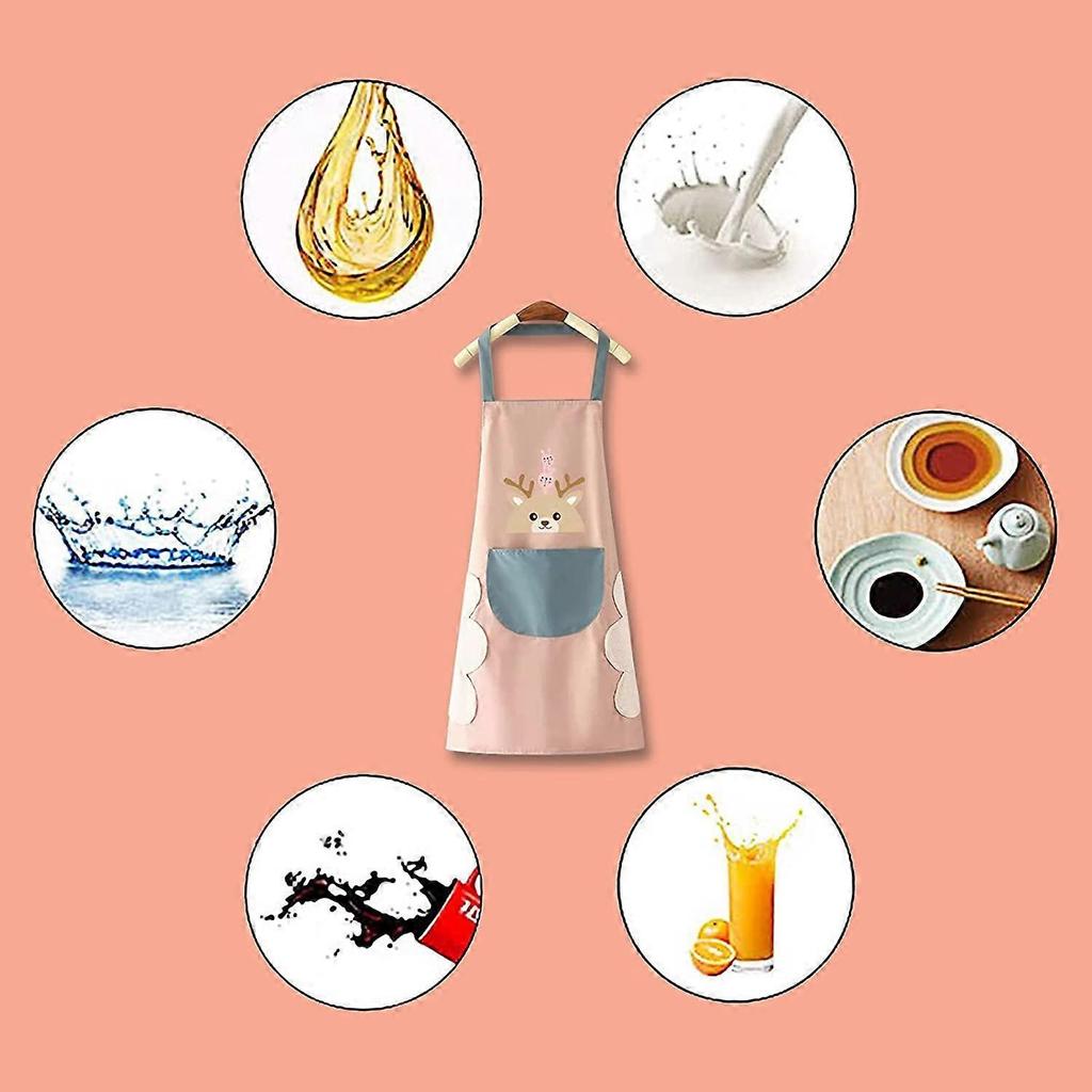 Dww Waterproof Kitchen Apron, 2 pcs for Men and Women, Waterproof, Adjustable with Pocket, Stain Resistant, for Restaurant, Garden, BBQ, Cafe, pink, b