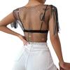 Rhinestone Shiny Fishnet Top - Sexy European & American Style, Short Sleeve Women's Vest H21092