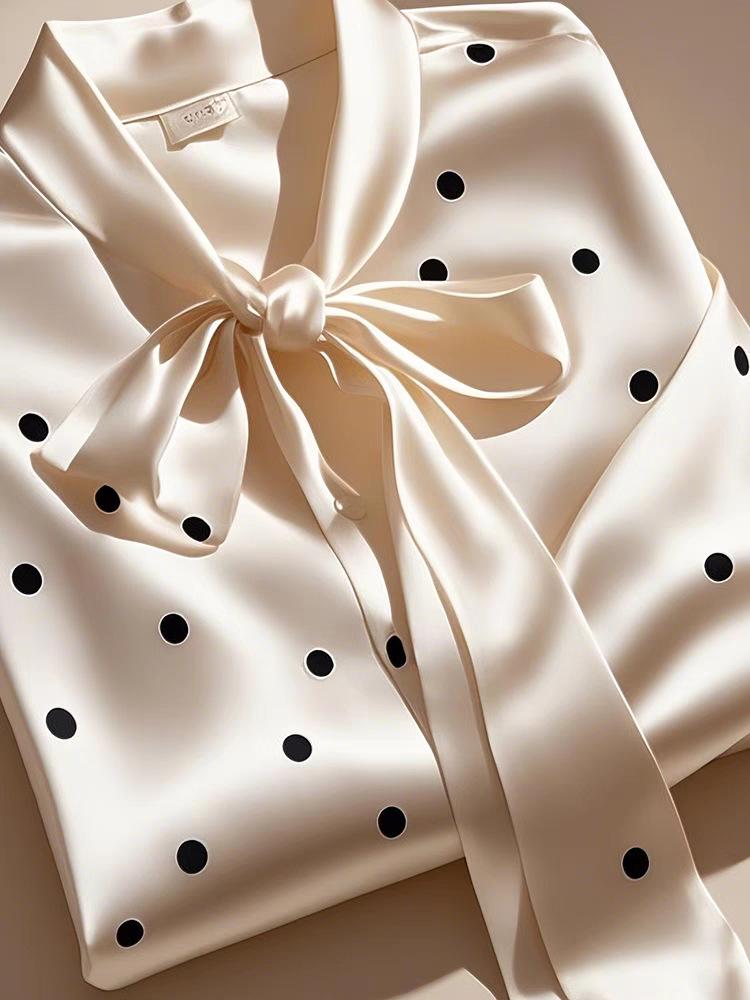 2025 Frühling Satin Polka Dot Fliege Hemd: Schlankmachend, Langarm