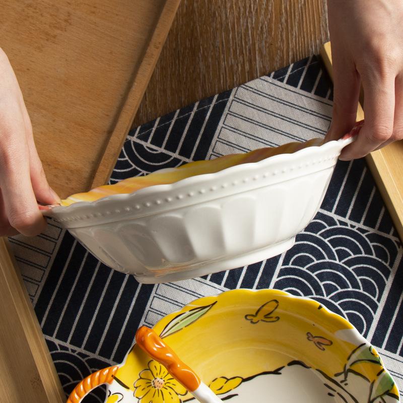 Ceramic Bowls Tableware Butterfly Pink Rabbit Soup Bowl Ceramic Noodle Bowl Salad Bowl with Sppon Hot New 650ML 0.5kg Wholesale