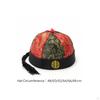 Chinese Costume Cap Traditional Ancient Satin Brocade Hat with Tassel for Entertainers,