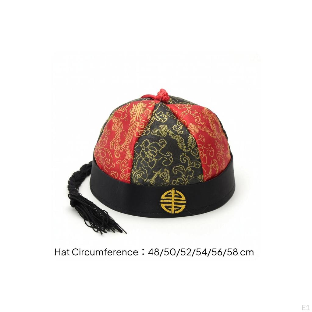 Chinese Costume Cap Traditional Ancient Satin Brocade Hat with Tassel for Entertainers,