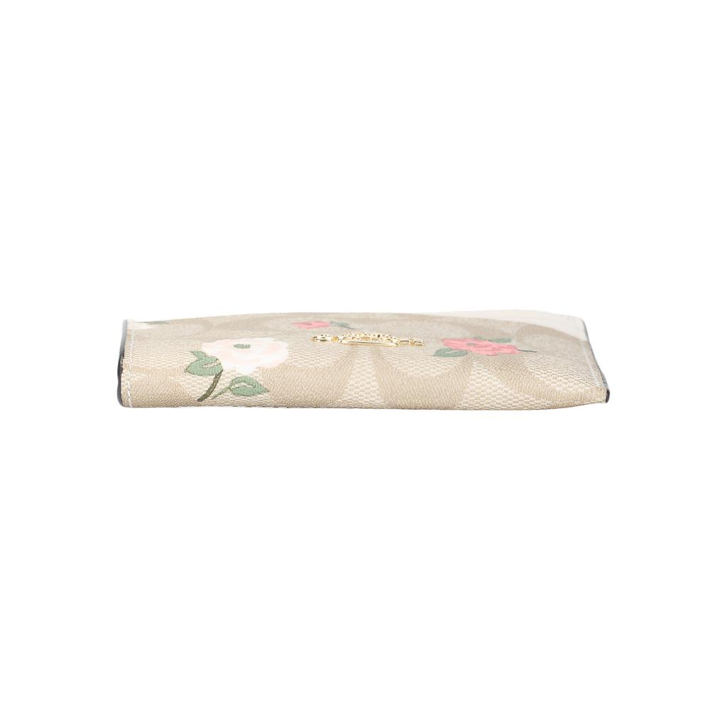Coach Skinny Id Case 11 Floral Print Logo Canvas Wallet Women Wallet Gold Light-Khaki Multicolor CR972-IMOTV