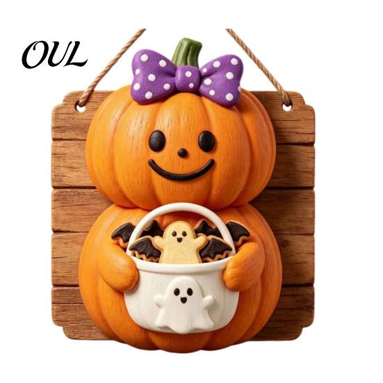 Ghost Wall Ornament Vintage Wooden Halloween Welcome Door Hanger, Pumpkin Skull Witch Farmhouse Hanger Sign, Hanging Decor for Front Porch Decoration