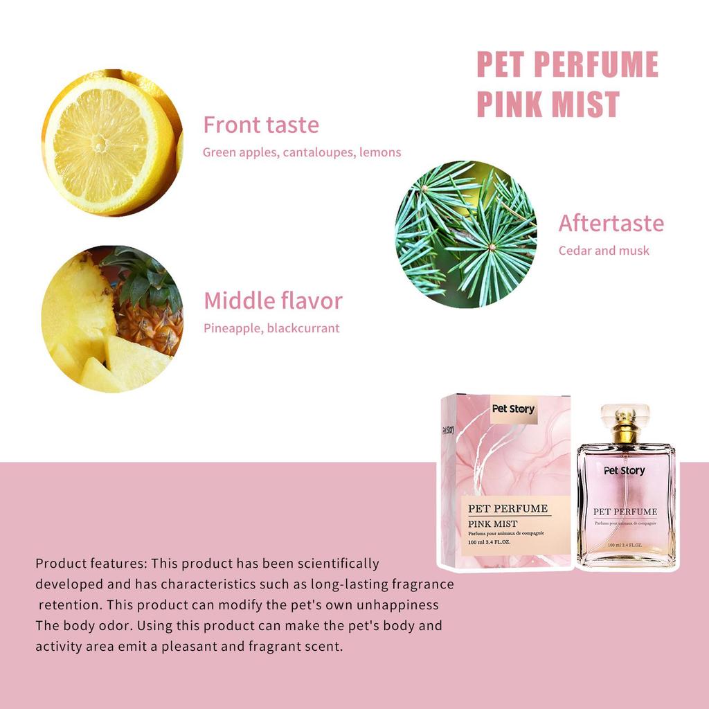 Pet Perfume 100ml: Long-lasting Deodorizing Spray for Cats & Dogs in Elegant Glass Bottle