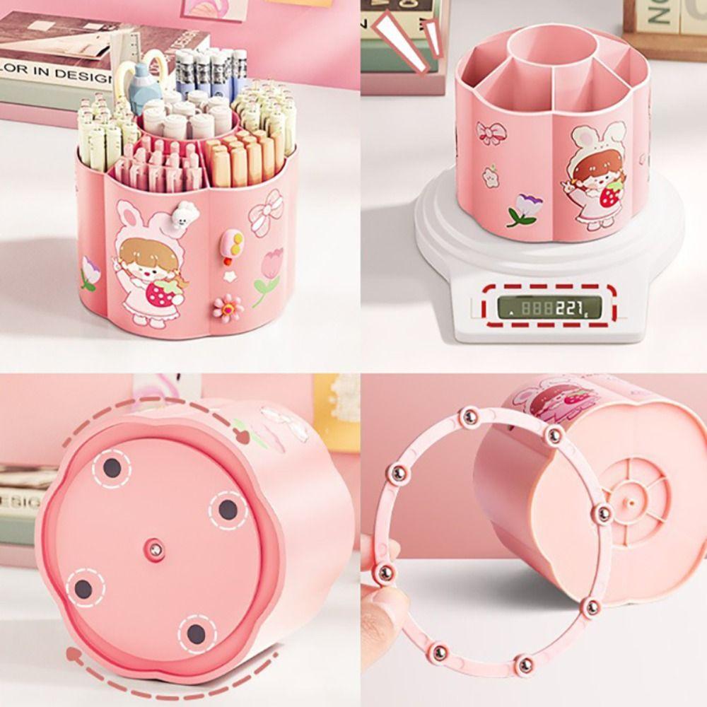 Plastic Pen Holder 360 Degrees Rotating Pencil Storage Box Stationery Pen Barrel  School Office