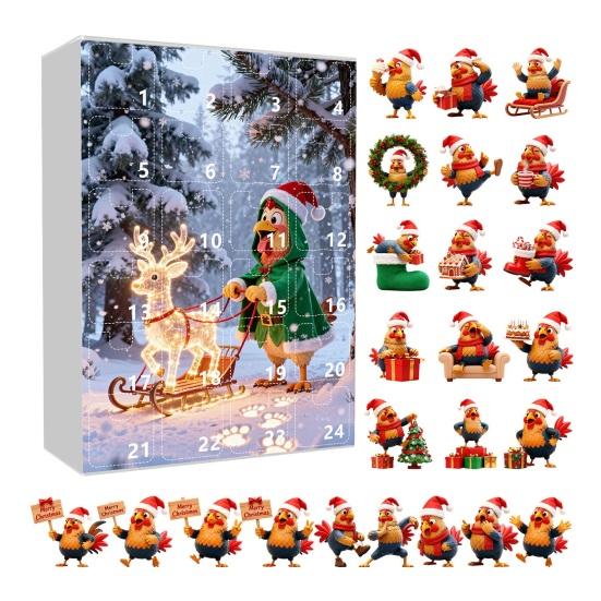 2025 Christmas Chick Advent Calendar 24-Day Countdown Box with Happy Chicken Ornaments Festive Tree Decorations for Kids