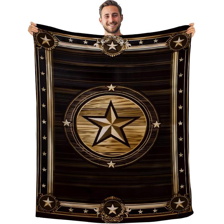 Western Texas Star Blanket, Retro Brown Rustic Western Texas Star Throw Blanket, Soft Plush Western Blankets and Throws, Cozy Fuzzy Fleece Flannel 50 x40