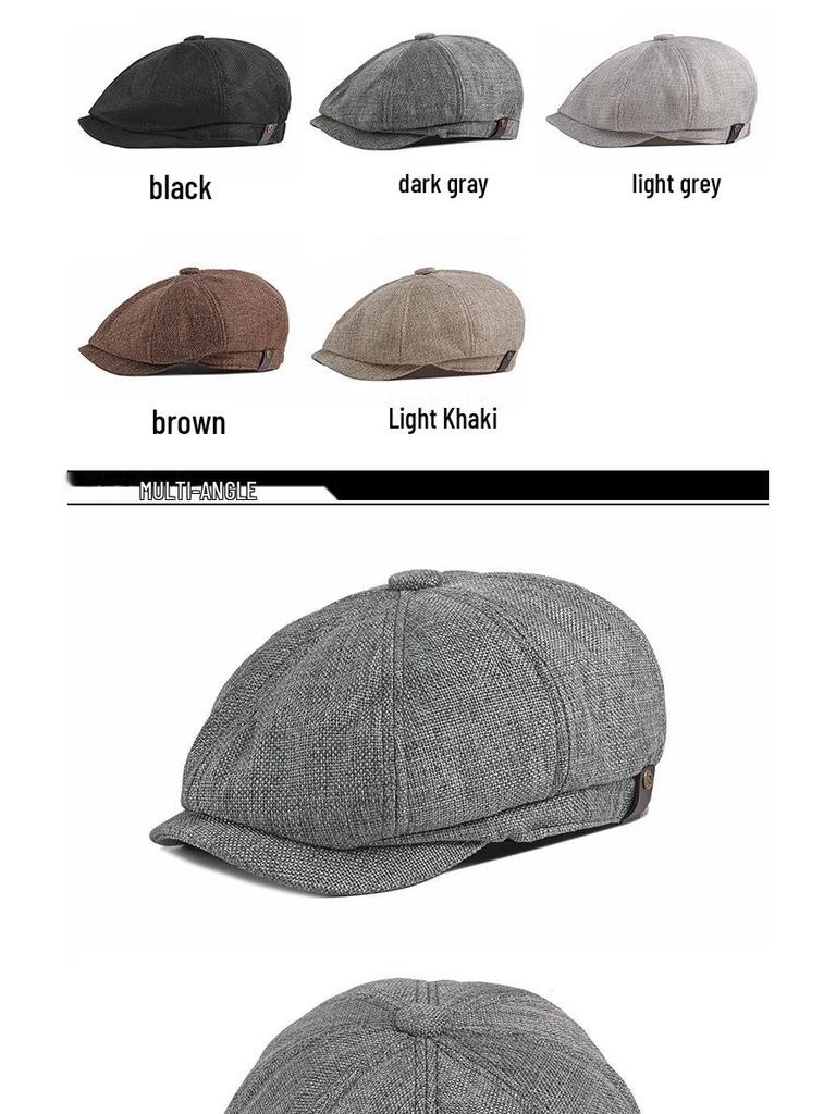 Men's Octagonal Beret: Spring/Summer Linen-Like Duckbill Cap, Retro Casual Unisex Hat