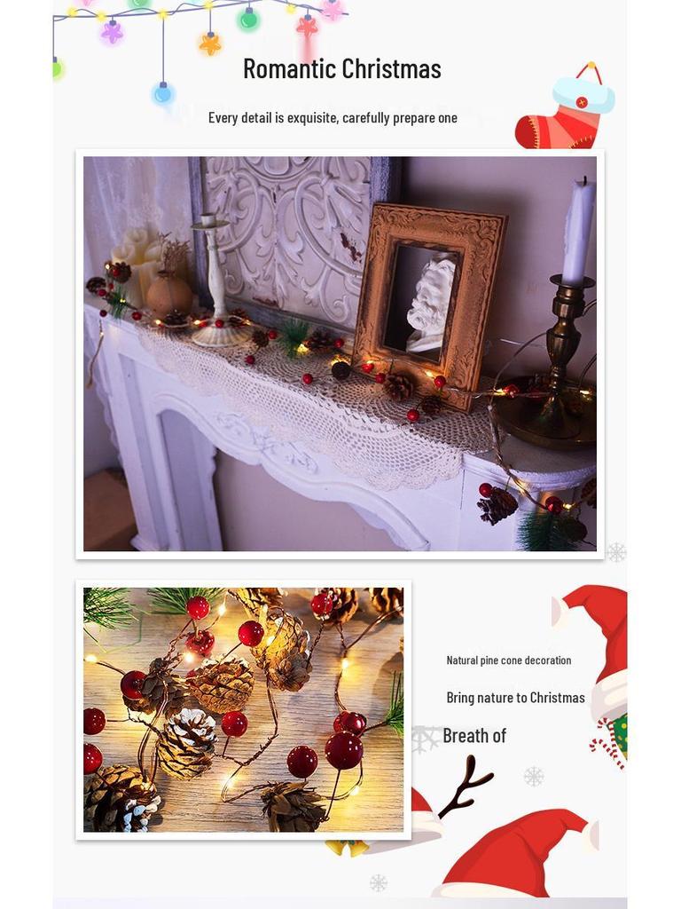 Christmas Pine Cone LED String Lights: Festive Holiday Rattan Bells for Yard & Hanging Decor.