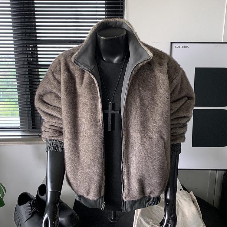 Men's Two-Sided Silver Blue Fox-Cotton Jacket with Fishbone Pattern - Thickened, Plus Velvet for Winter Warmth