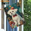 1pcs Winter Christmas, White Puppy and Gift Pattern (2) - FlagDouble-sided Garden Flag Courtyard Decoration, Outdoor Decoration, Lawn Decoration, Flag