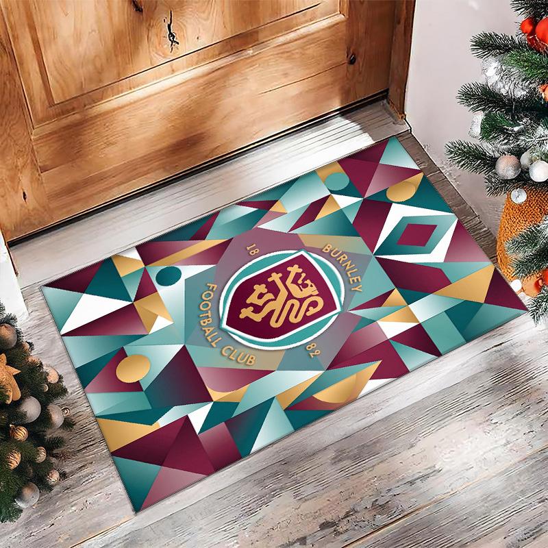 Burnley Football Print Crystal Velvet Rug, Comfortable Water Absorbent Non Slip Indoor Floor Carpet