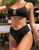 Costum de baie sexy pentru femei, decupat cu nervuri negre, set de bikini cu talie înaltă, îmbrăcăminte de plajă, costume de baie