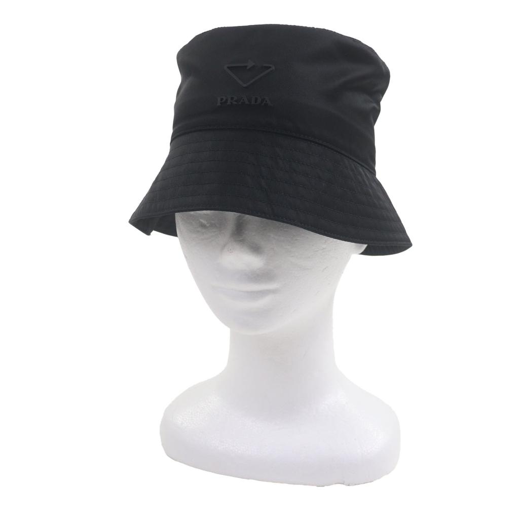 Excellent PRADA Hat With Logo Hat Bucket Black Recycled Polyamide Mens S 2HC137 Used