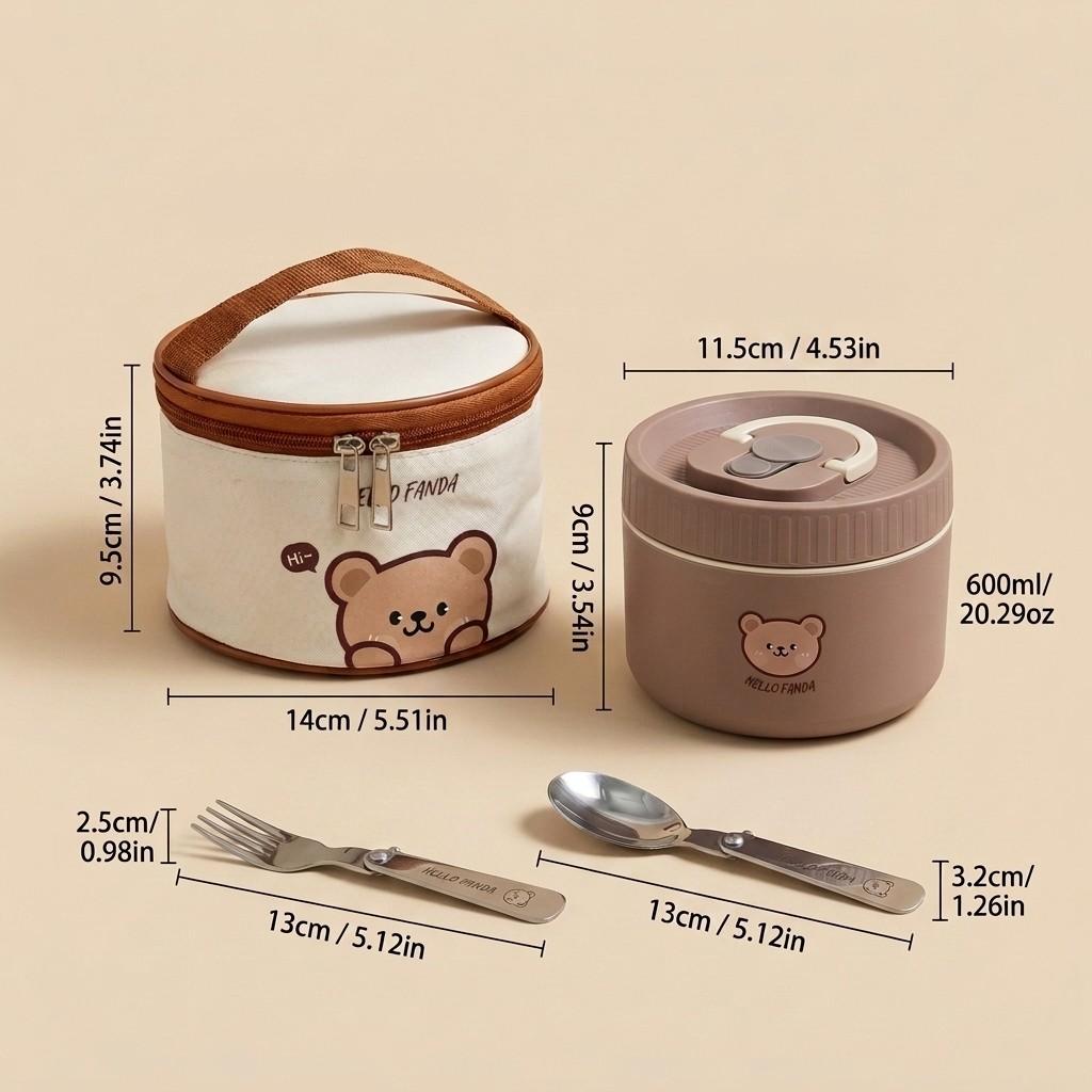 304 Stainless Steel Thermal Lunch Box with Handle Leakproof Microwavable Round Bento Box Food Storage Container for Kids School